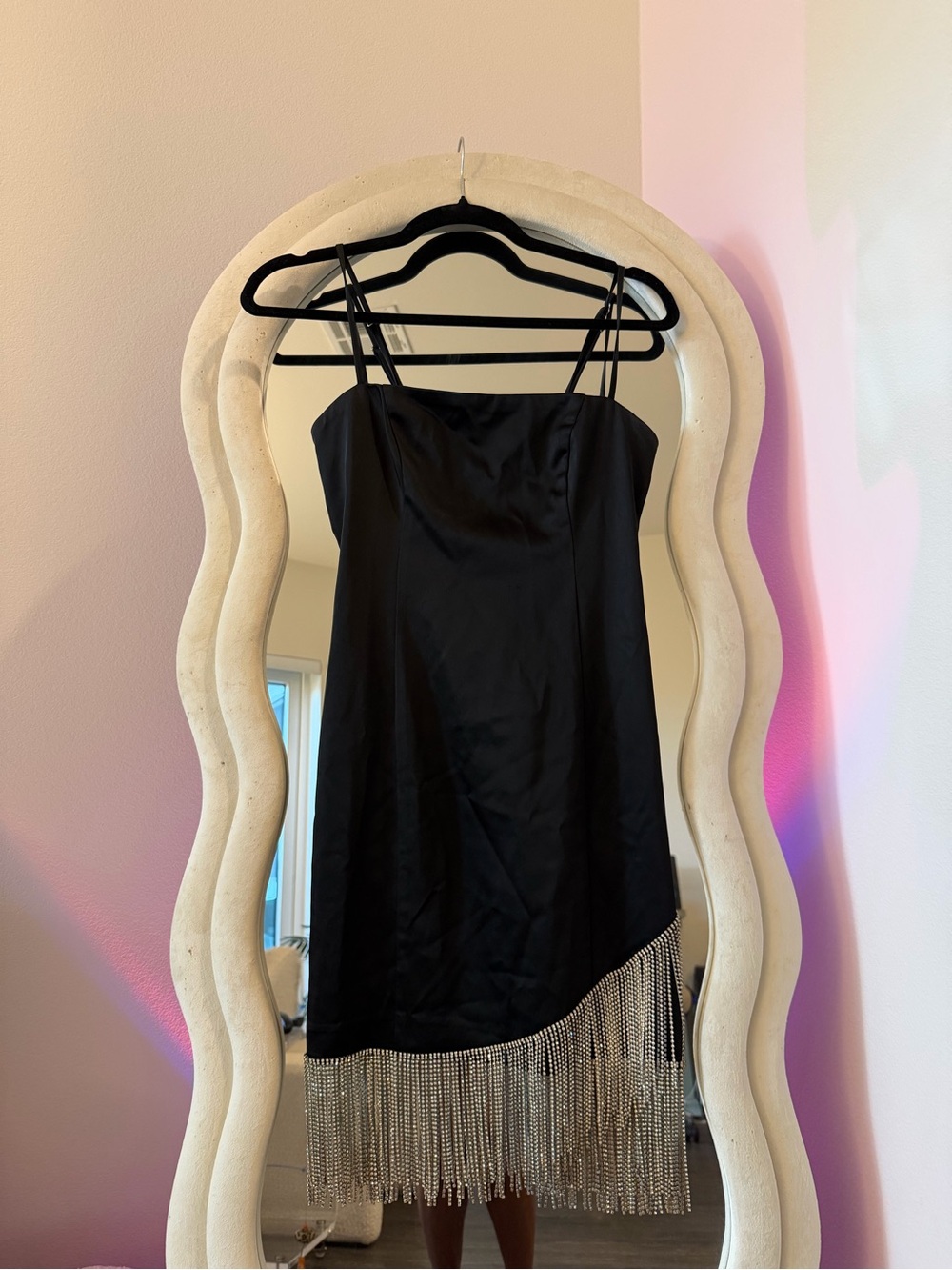 Guess by Marciano Black Slip Dress with Silver Fringe Hem